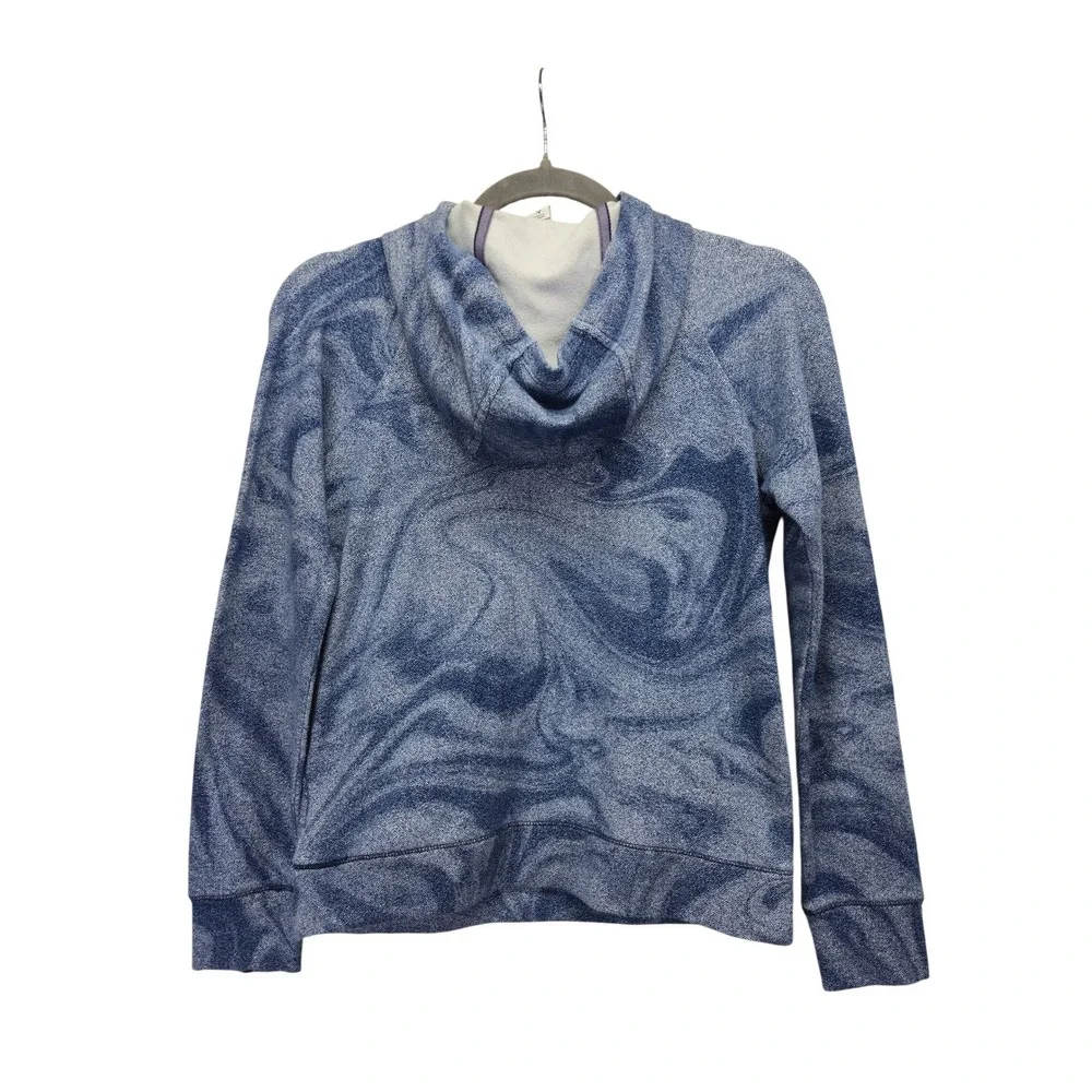 Athleta Girl Blue Marble Swirl Hoodie Sweatshirt Large 12 Raglan Kangaroo Pocket